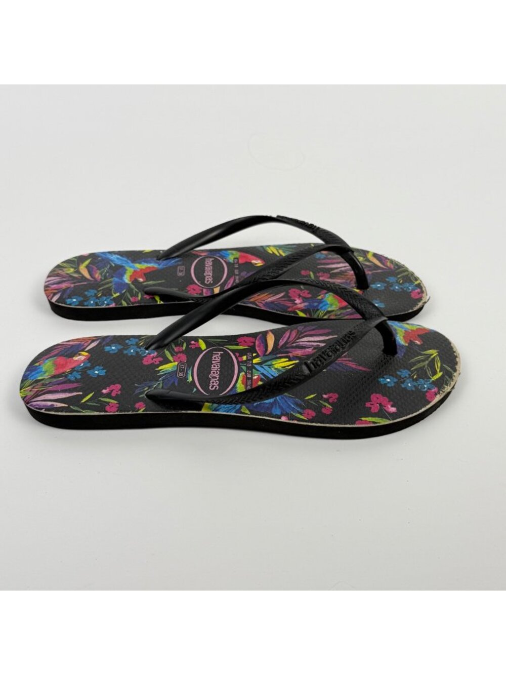 Havaianas Women's Slim Tropical Flip-Flops Black/Multicolor Size 7/8